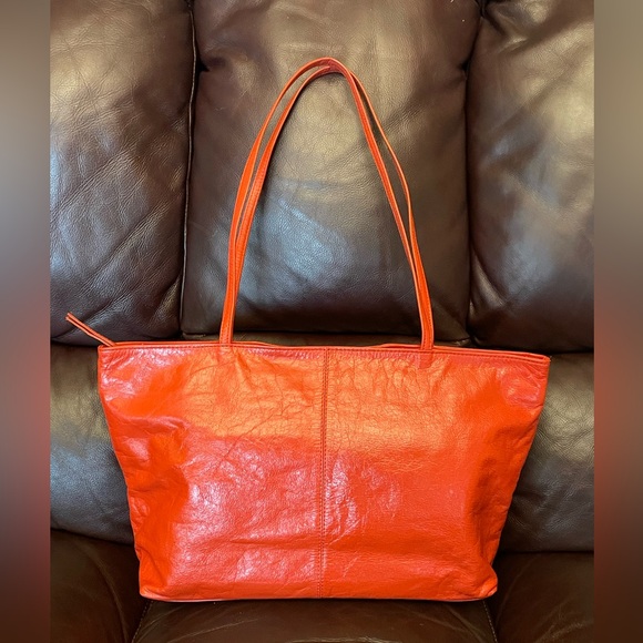 Latico NJ USA Vibrant Orange Leather Tote Shoulder Bag - Picture 2 of 13